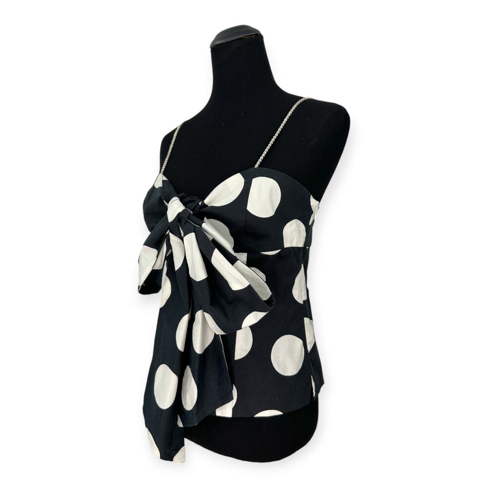 Tailor New York | Size 8 | Swarovski Crystal Strap Black Polka Dot Bow Cami Top